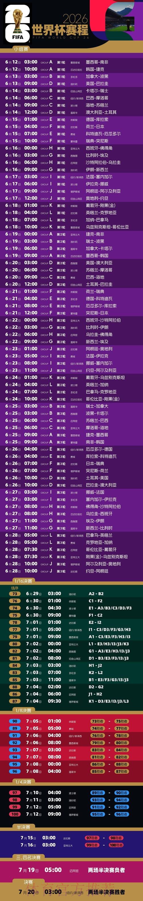 2026世界杯完整赛程完整版实时赛程免费观看 2026世界杯完整赛程完整版实时赛程免费观看