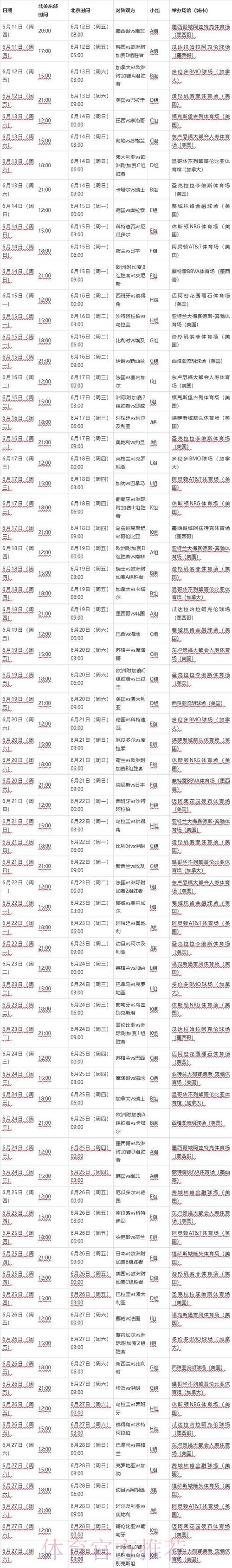 2026世界杯赛程中国时间完整安排实时查看
